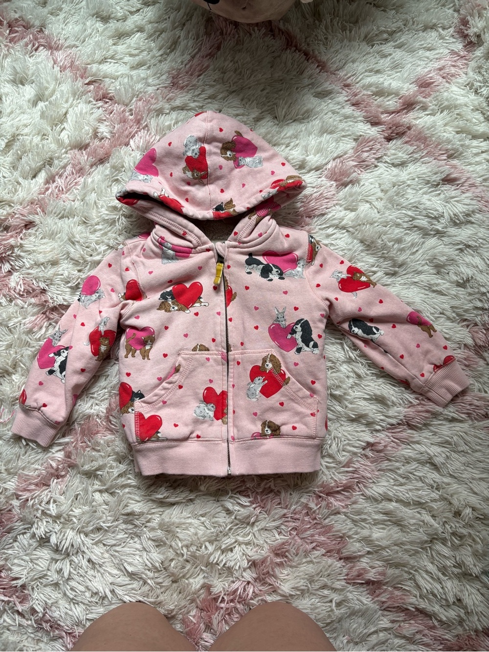 Mini Boden Pink Hoodie with Heart & Puppy Print
